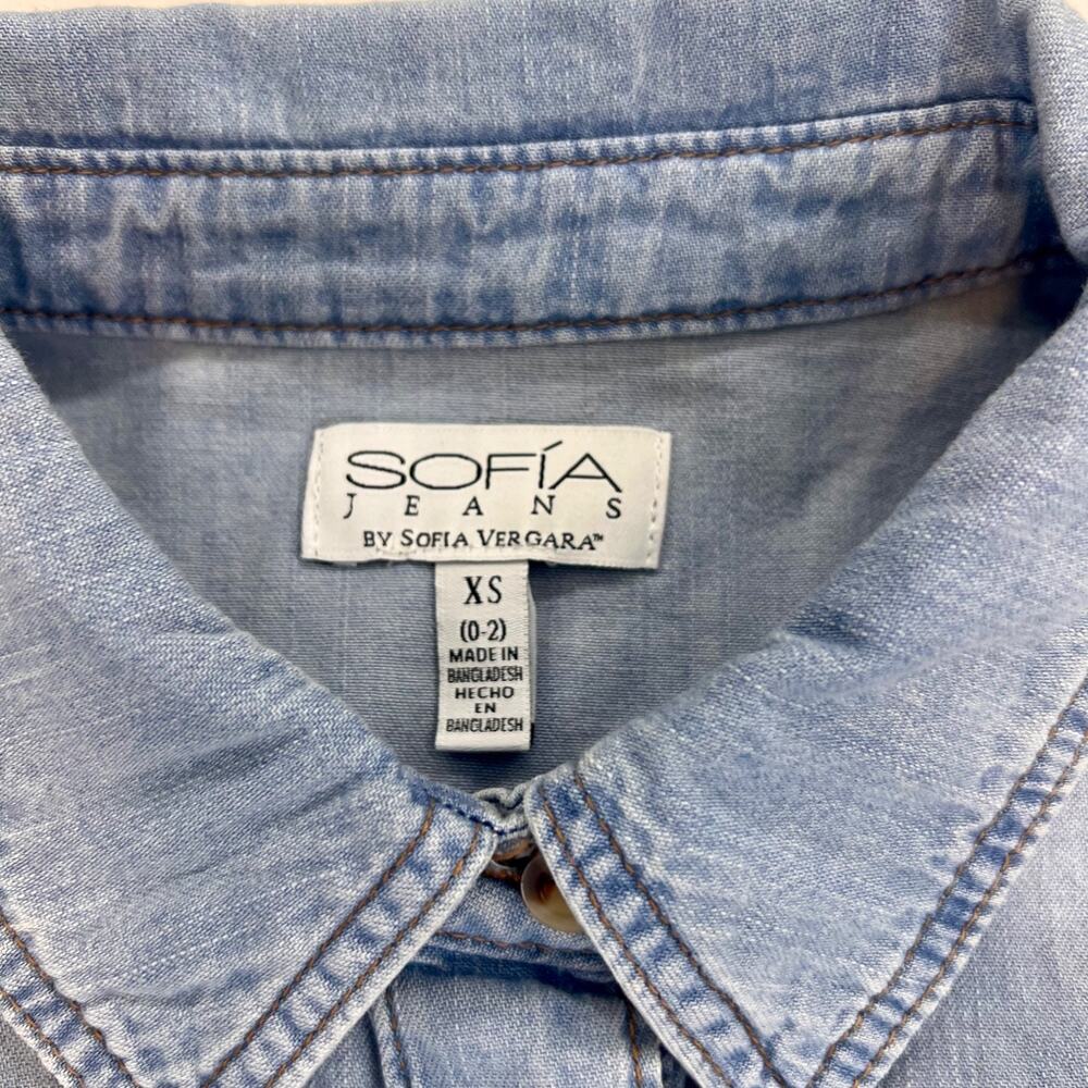 Sofia Jeans by Sofia Vergara Denim Button Up Long Sleeve Shirt Women’s Size XS - Picture 2 of 7